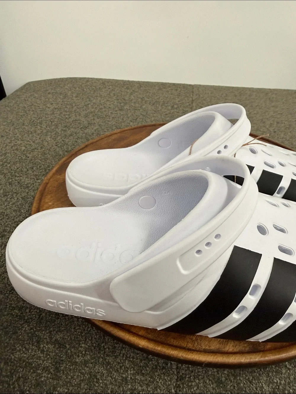 Adidas Shoes Mens 13 Adilette Clog 2.0 White Black Stripes Slip On Athletic